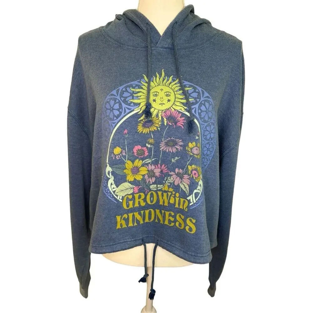 NEW Single Scoop Size‎ XL Blue Cropped Hooded Sweatshirt Grow In Kindness NWT